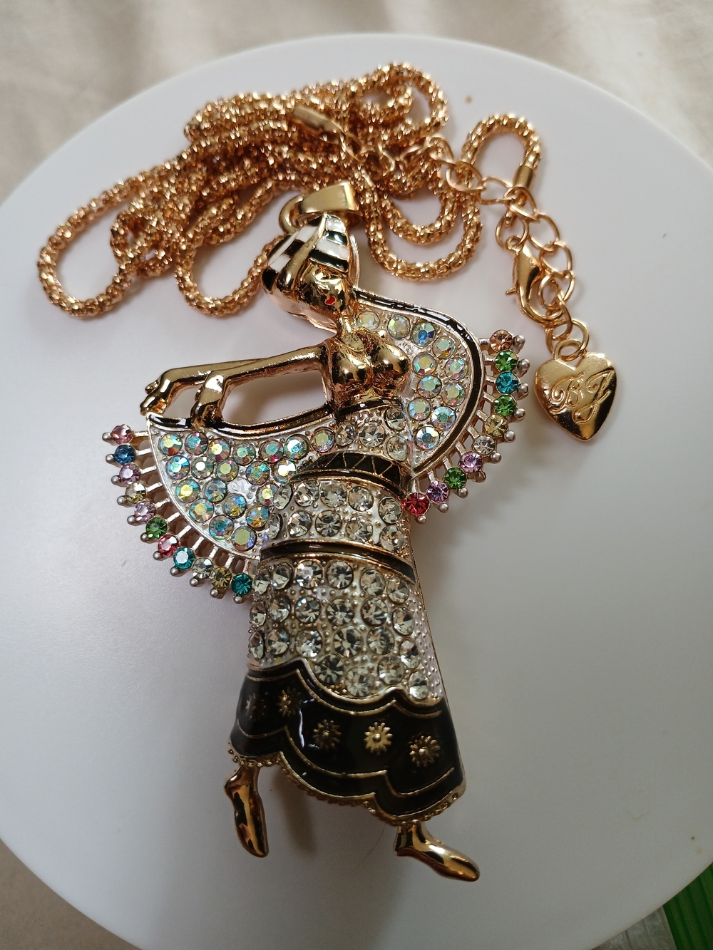 Gold-tone Crystal Dancer Pendant Necklace - Multicolor Accents